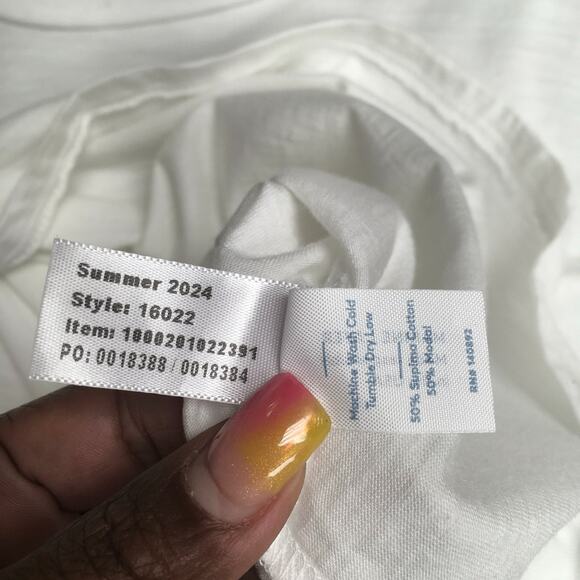 Marine Layer Women White Solid Crew Neck Long Sleeve Relaxed Fit Swing T-Shirt L - Picture 6 of 7